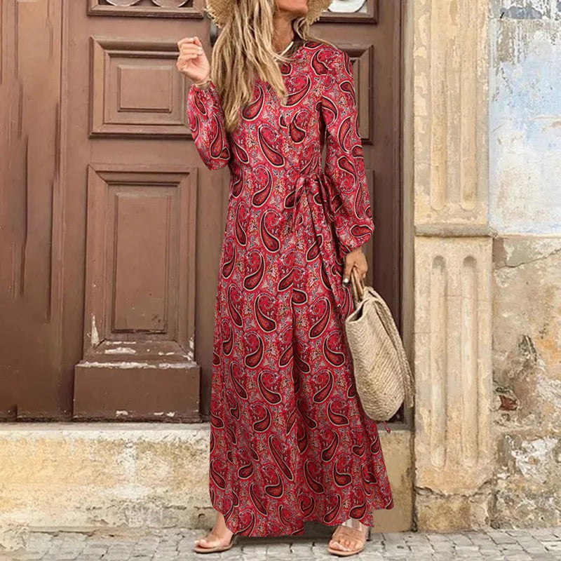 V Neck Print Long Dress