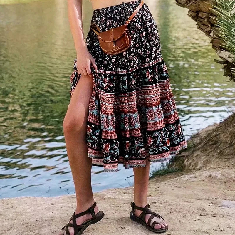 Floral Print Pleated Skirt