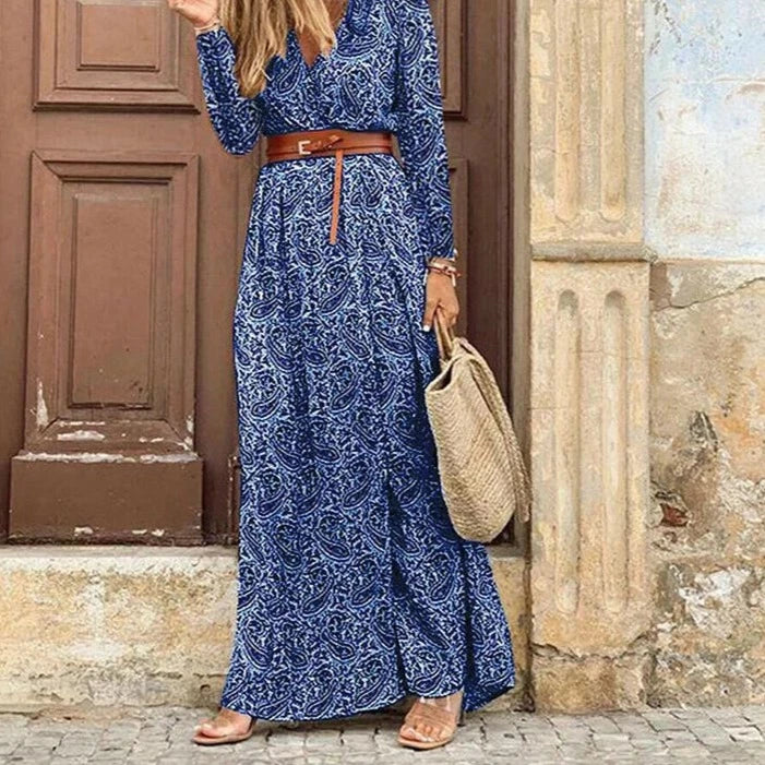 V Neck Print Long Dress