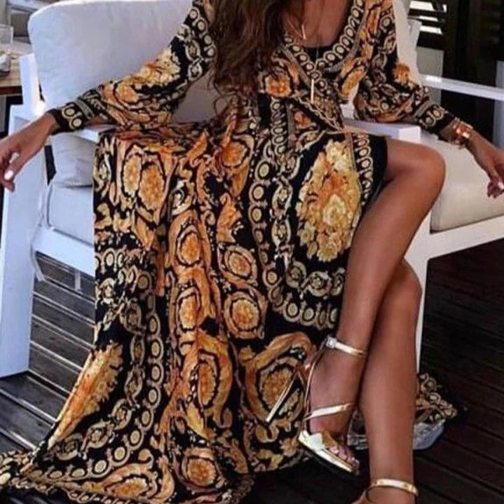 Deep V Neck Print Party Dress