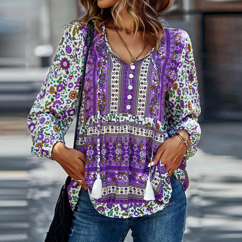 Floral Print V Neck Top